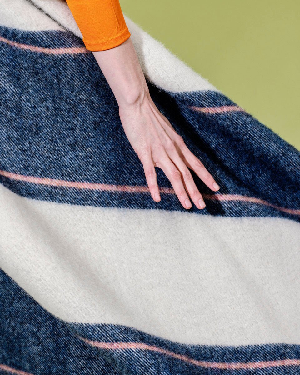 Navy Lacken Irish Wool Bed Blanket - Cushendale Woollen Mills