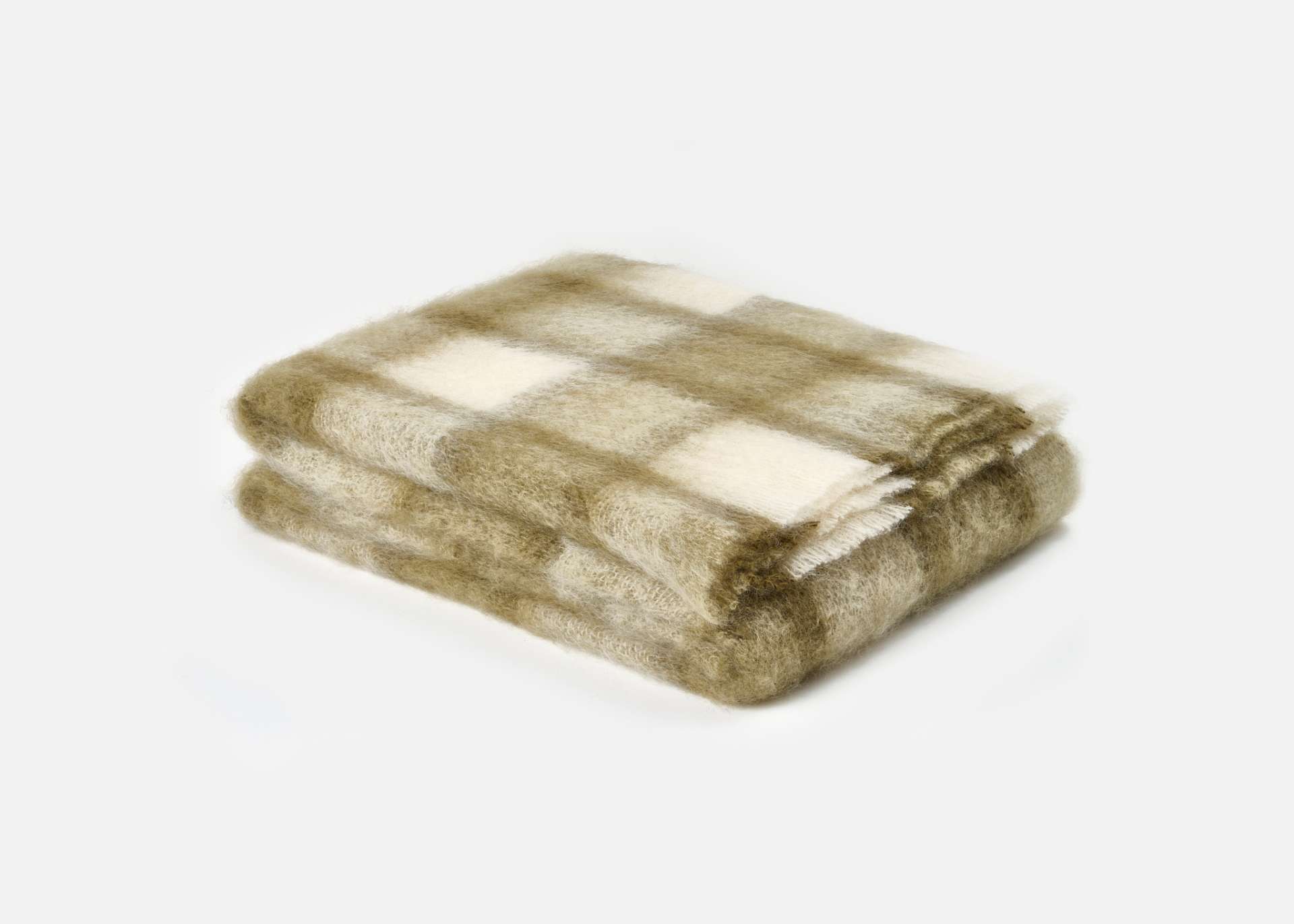 Olive Plaid Drumin Mohair Throw Blanket - Cushendale Woollen Mills